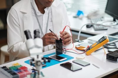 Repairman Checking Smartphone Battery